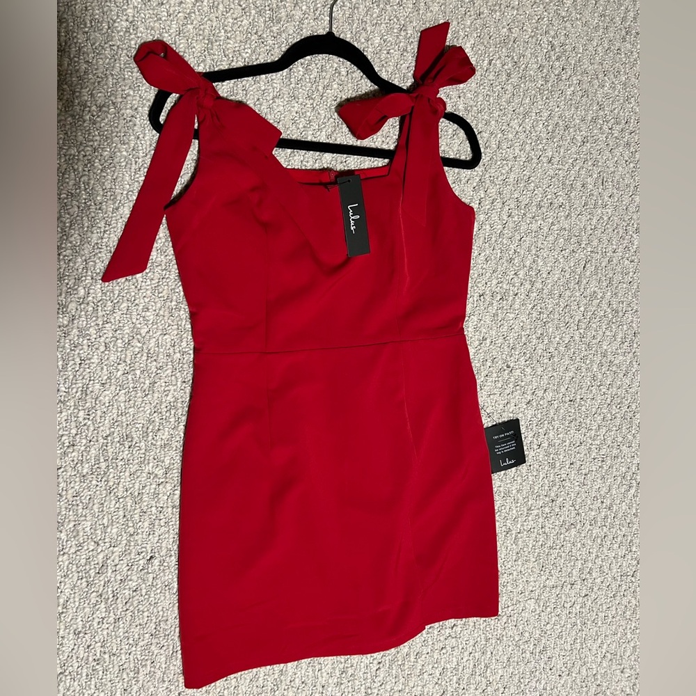 Lulu’s red cocktail dress with bows